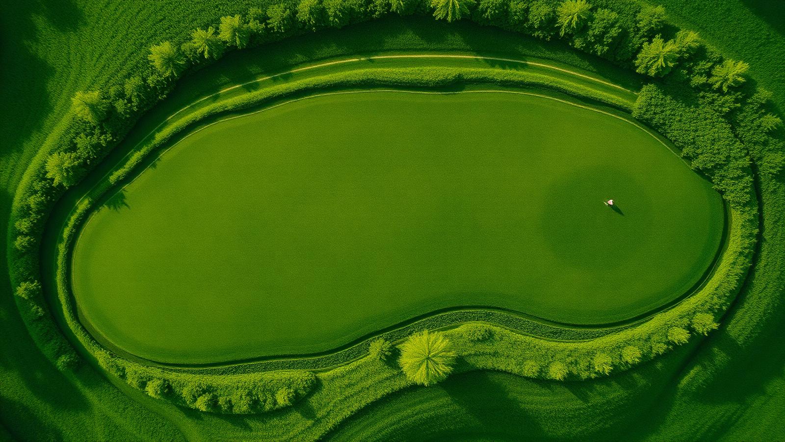 Aerial view of a green golf course